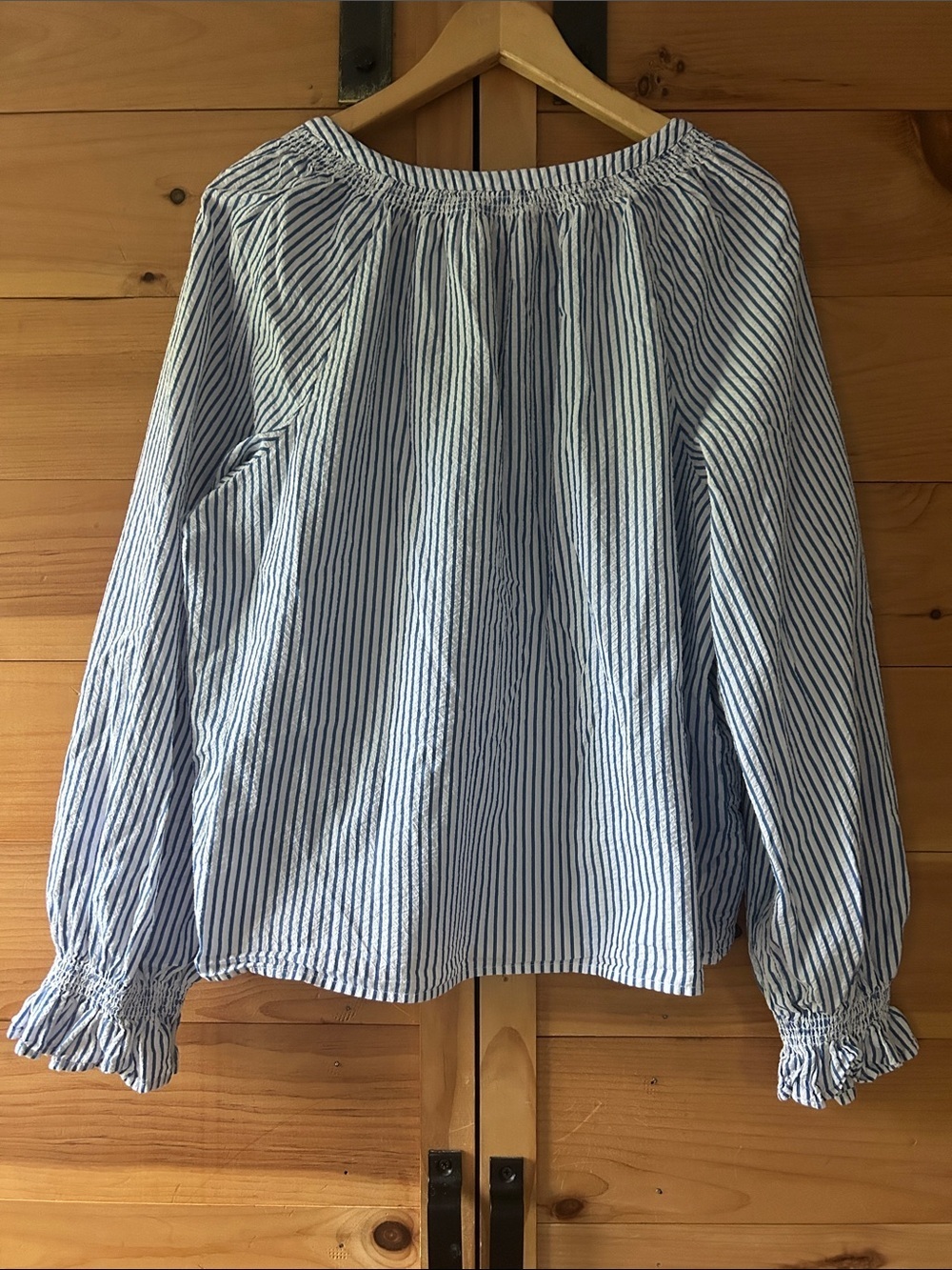 GAP Blue and White Striped Button-Up Peasant Blouse 100% Cotton - Picture 3 of 5